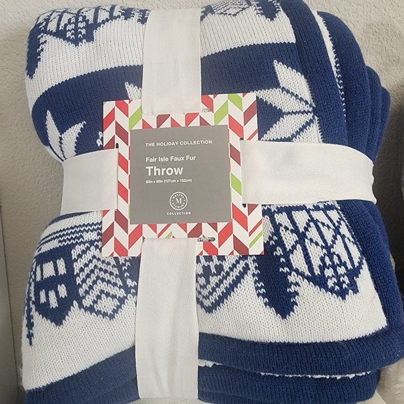 Martha Stewart Fair Isle Faux Fur Throw - Picture 1 of 2